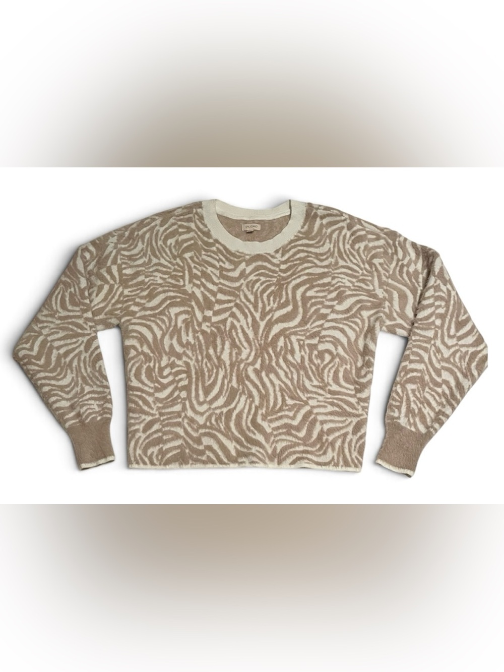 Anthropologie Pilcro Animal Print Sweater Fuzzy Eyelash Texture Beige Soft Sz S